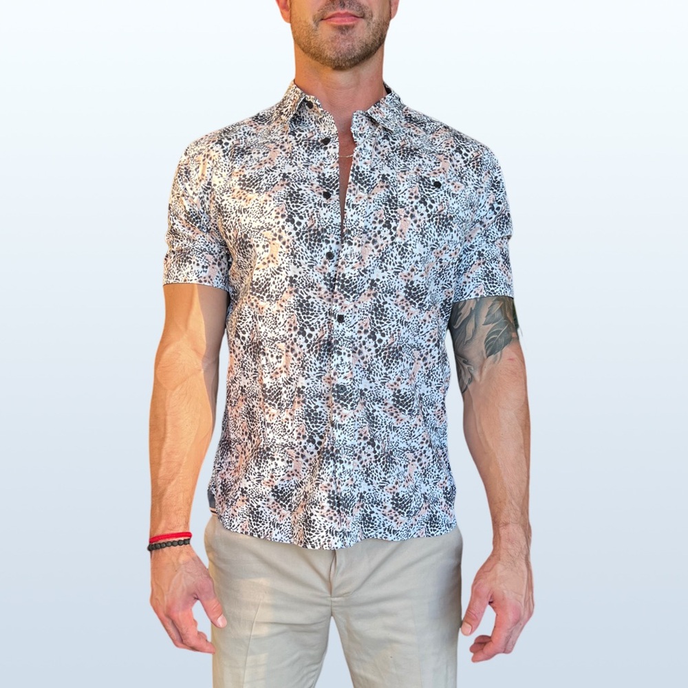 NWT Sunrise Kingdom Vintage Design Woven Button Up Shirt in Dusty Navy, Large